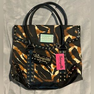 NWT Betseyville by Betsey Johnson Studded Animal Print Y2K Handbag Tote Purse